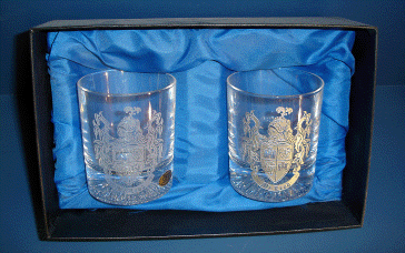 Boxed pair of Plain Base Cut Crystal Whiskey Tumblers